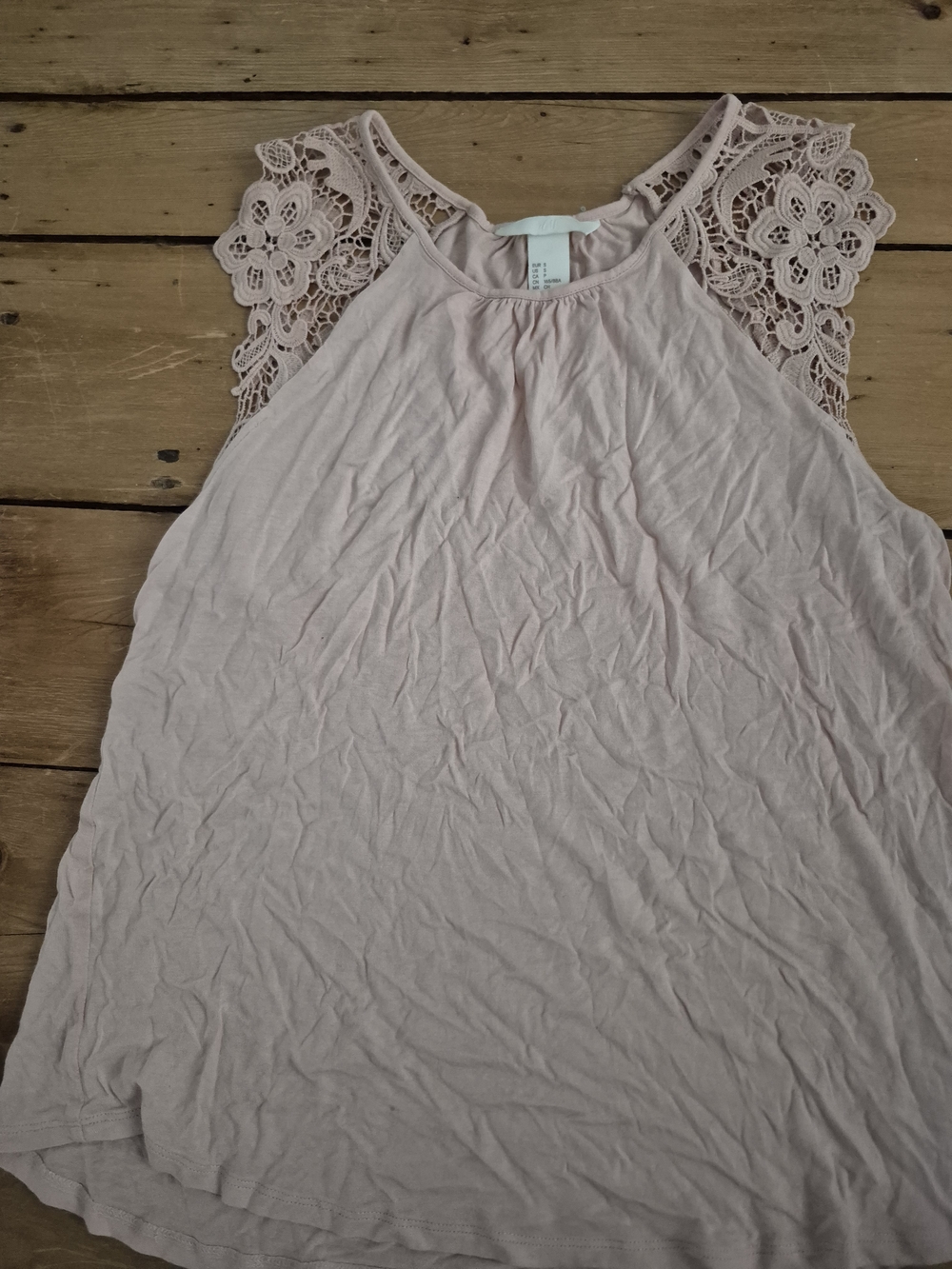 H&M Lace-Shoulder Sleeveless Tank Top - Light Pink